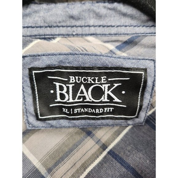 𝅺buckle Black Blue Plaid Standard Fit Long Sleeve Snap Front Shirt XL - Picture 4 of 8